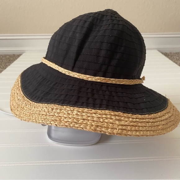 Scala | Women's Boho Beachy Black Tan Adjustable Sun Hat Vacation Beach Pool - Picture 5 of 9